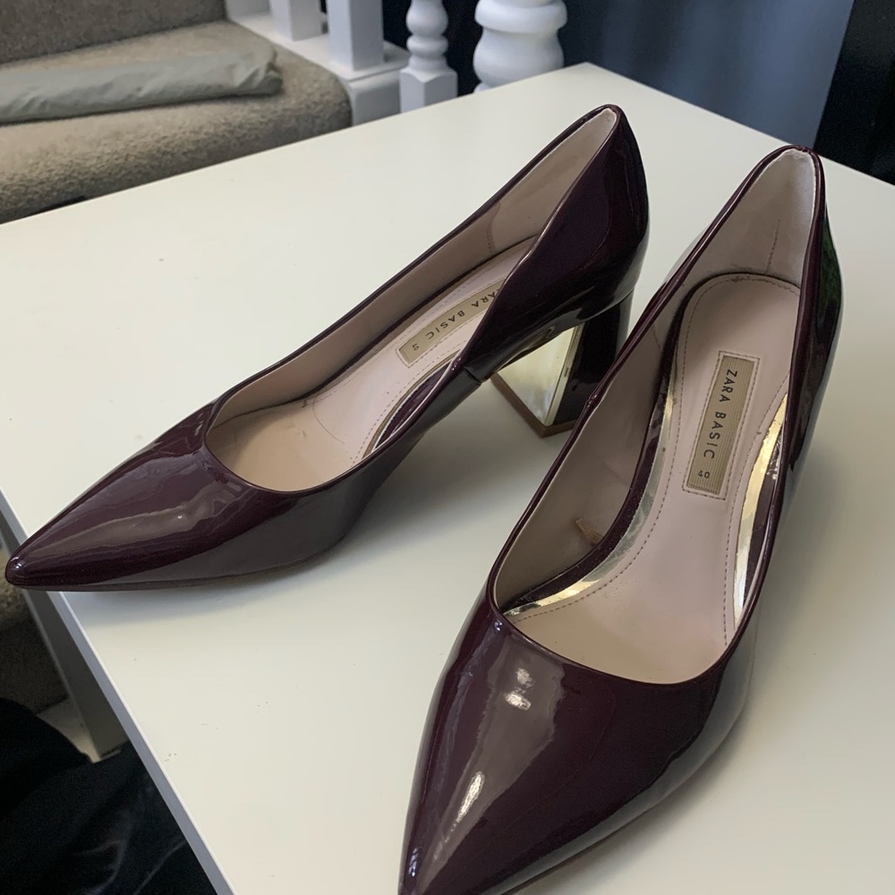 Zara metallic block burgundy patent heels size 39 - Picture 4 of 7